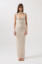 Back Cutout Maxi Beige Dress