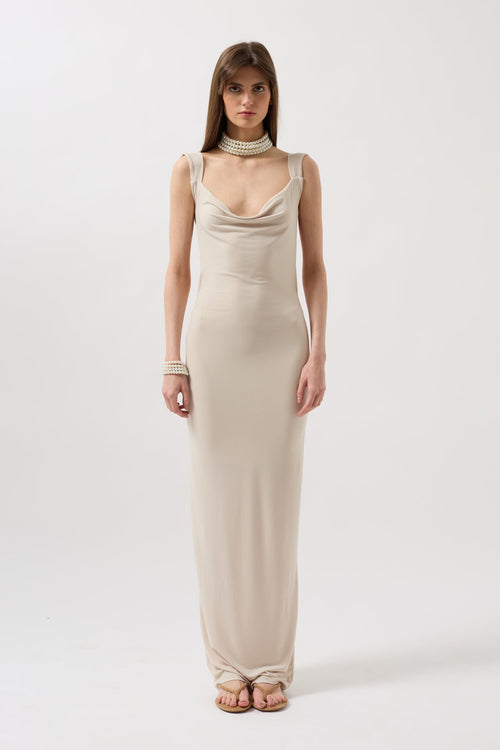 Back Cutout Maxi Beige Dress