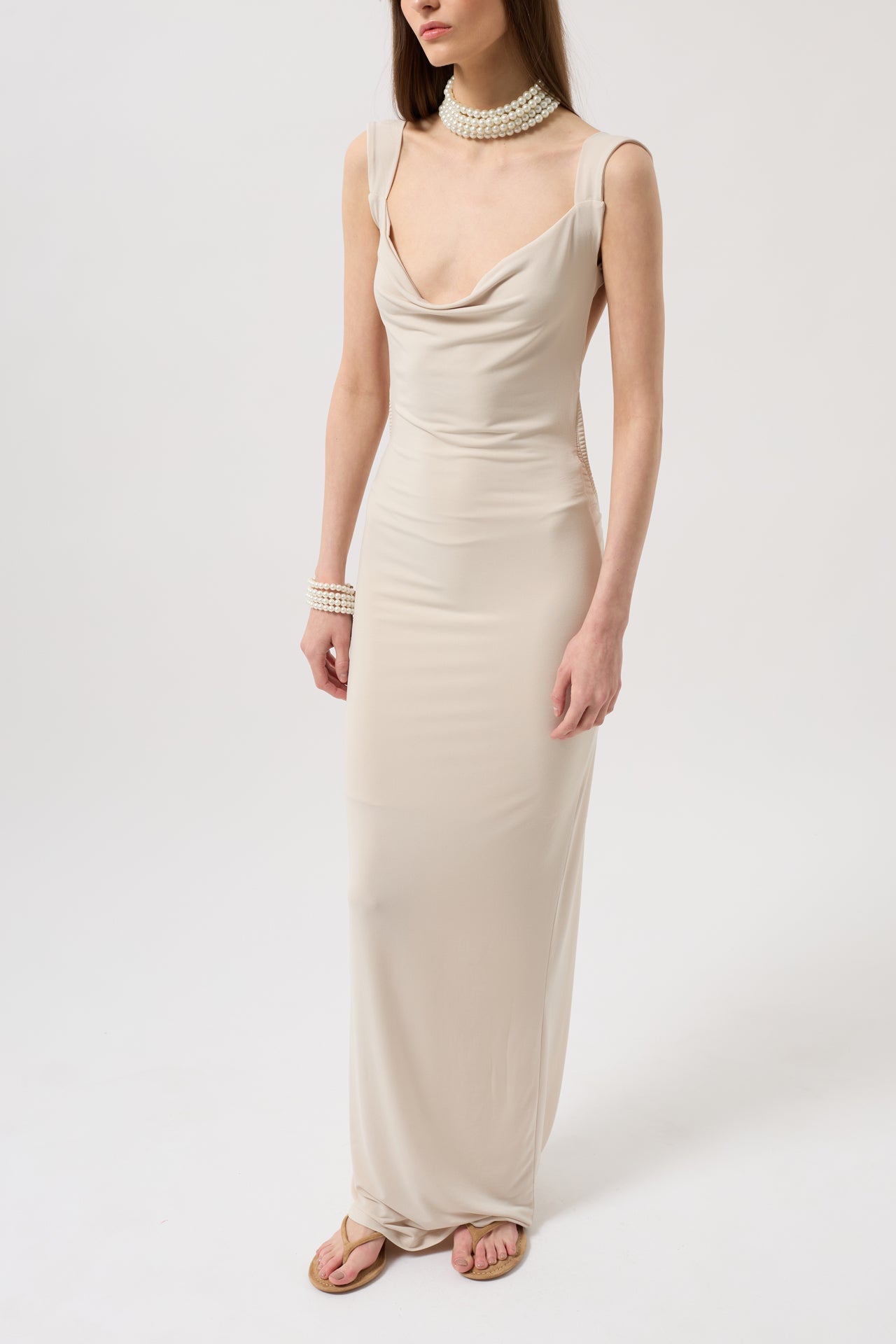 Back Cutout Maxi Beige Dress