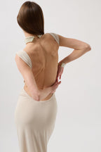 Back Cutout Maxi Beige Dress