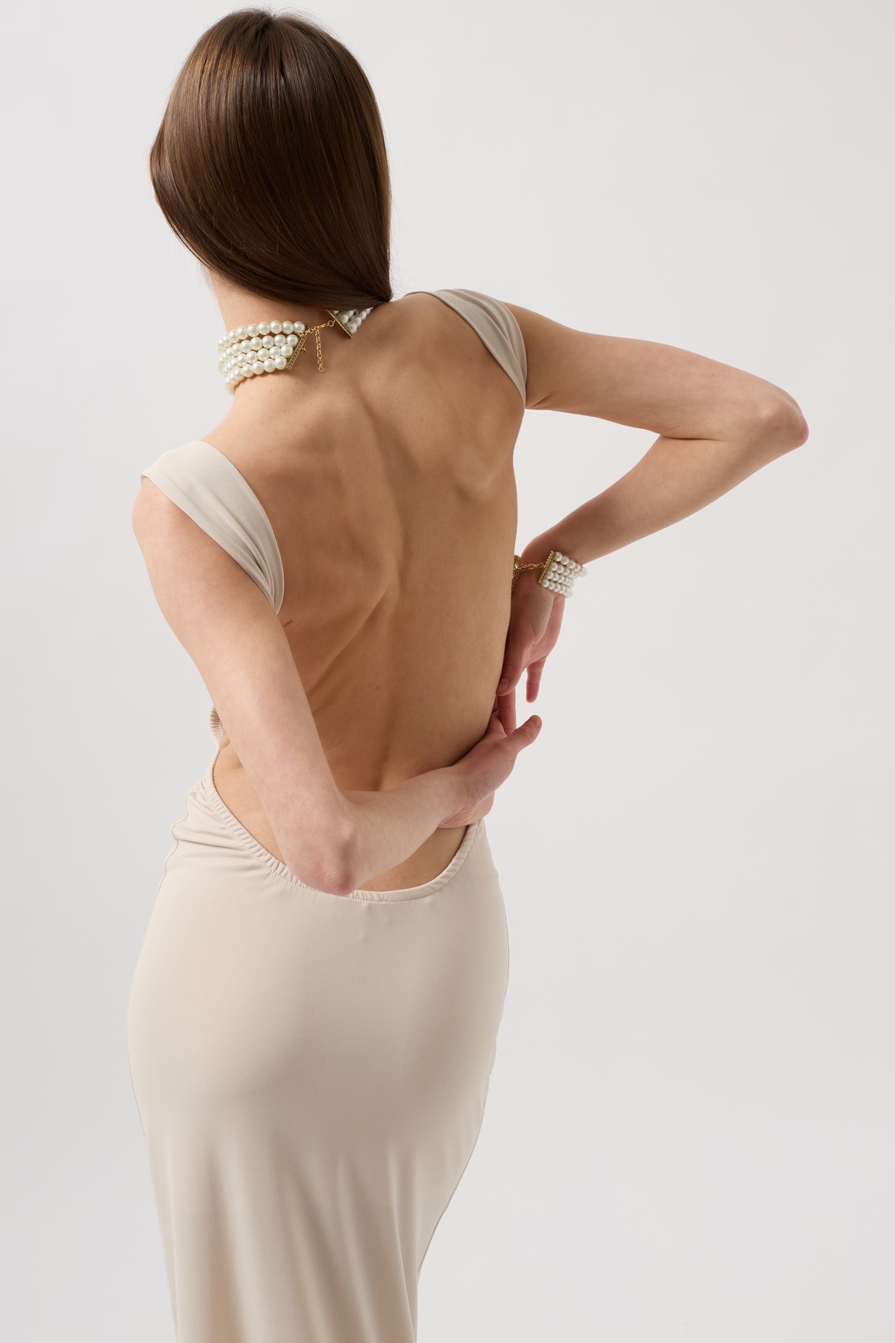 Back Cutout Maxi Beige Dress