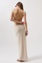Back Cutout Maxi Beige Dress