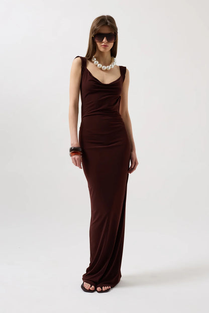 Backless Maxi Brown Dress