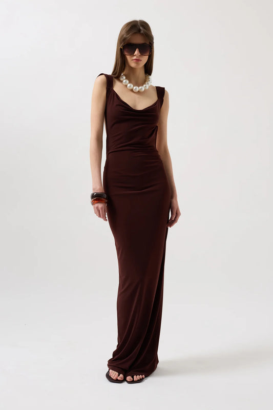 Backless Maxi Brown Dress
