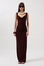 Back Cutout Maxi Brown Dress