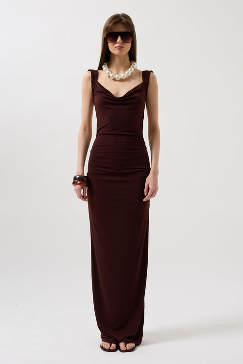 Back Cutout Maxi Brown Dress
