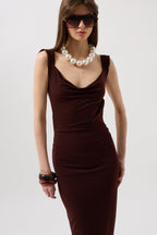Back Cutout Maxi Brown Dress