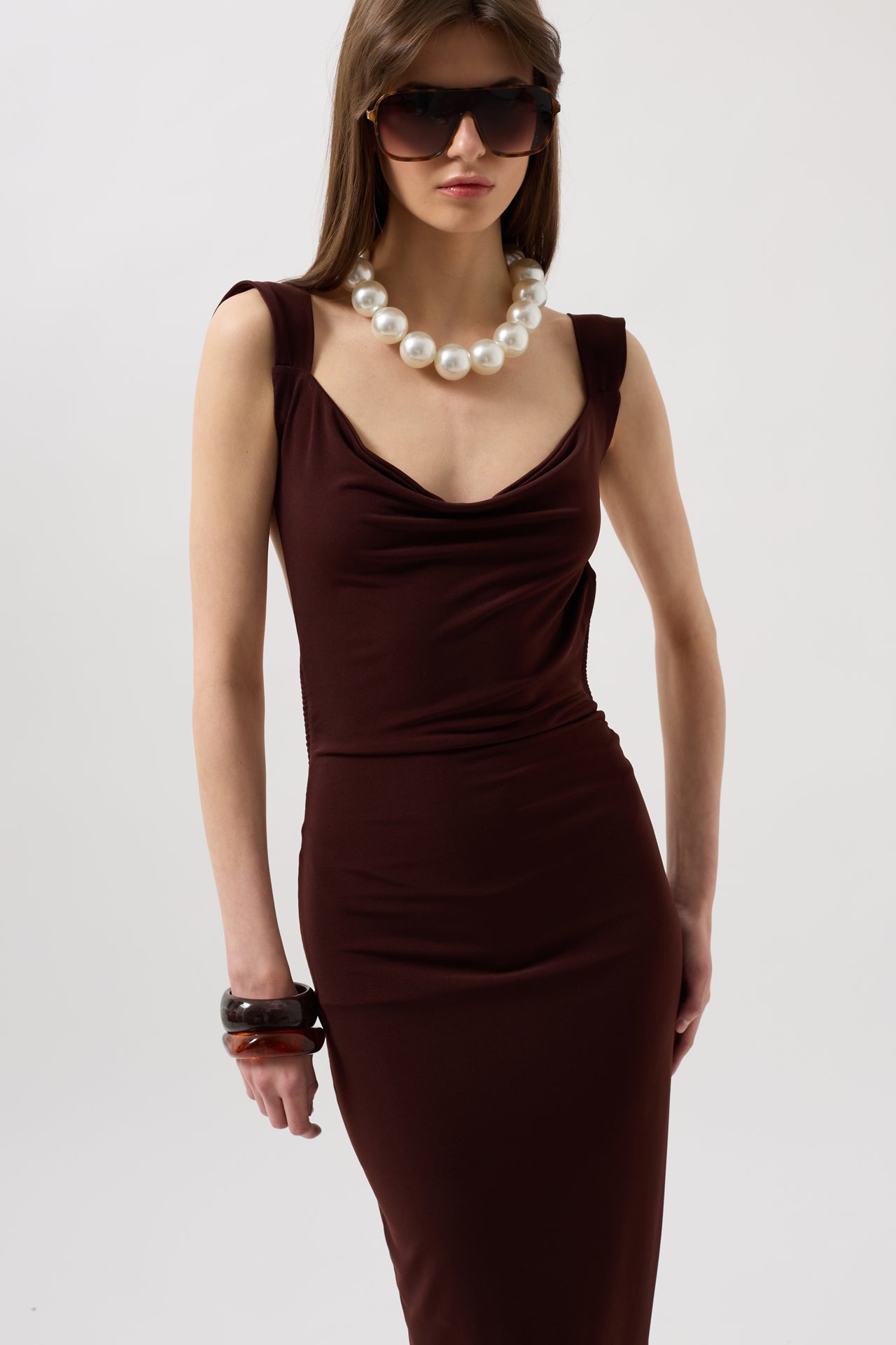 Back Cutout Maxi Brown Dress