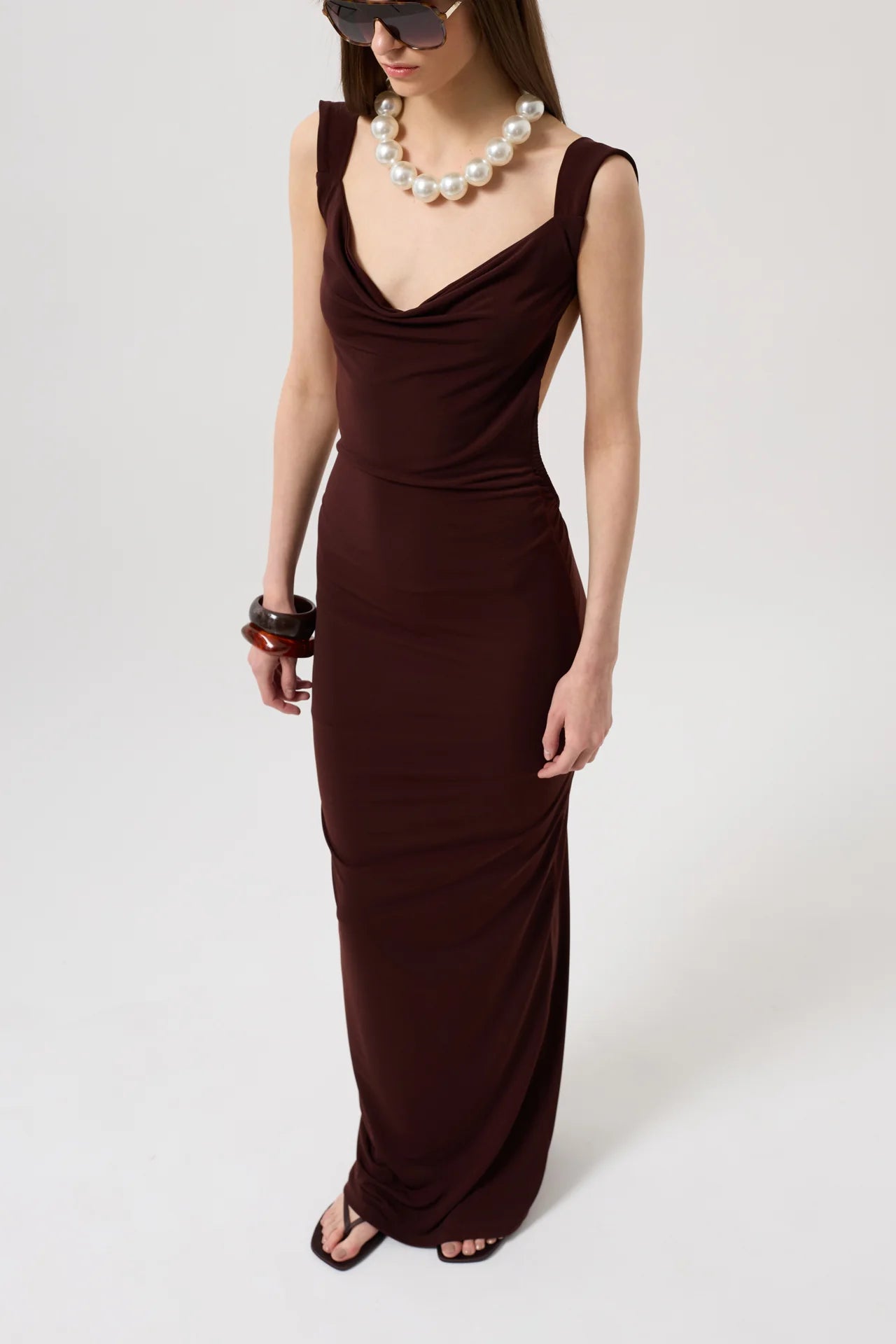 Backless Maxi Brown Dress