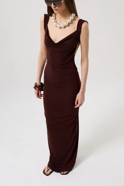 Backless Maxi Brown Dress