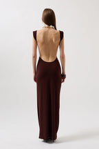 Back Cutout Maxi Brown Dress