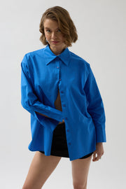 Backless Lace-up Saxe Blue Shirt