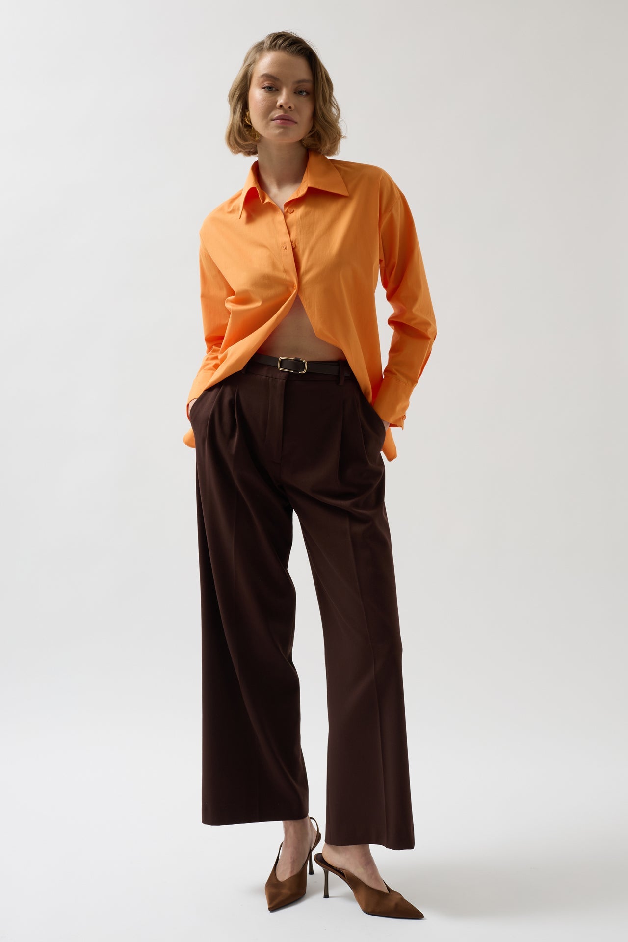 Back Cutout Lace-Up Orange Shirt