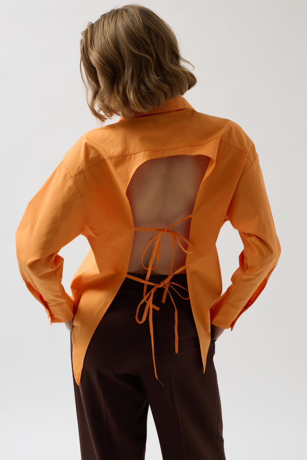 Back Cutout Lace-Up Orange Shirt