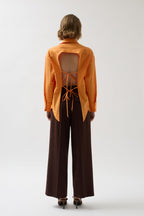 Back Cutout Lace-Up Orange Shirt