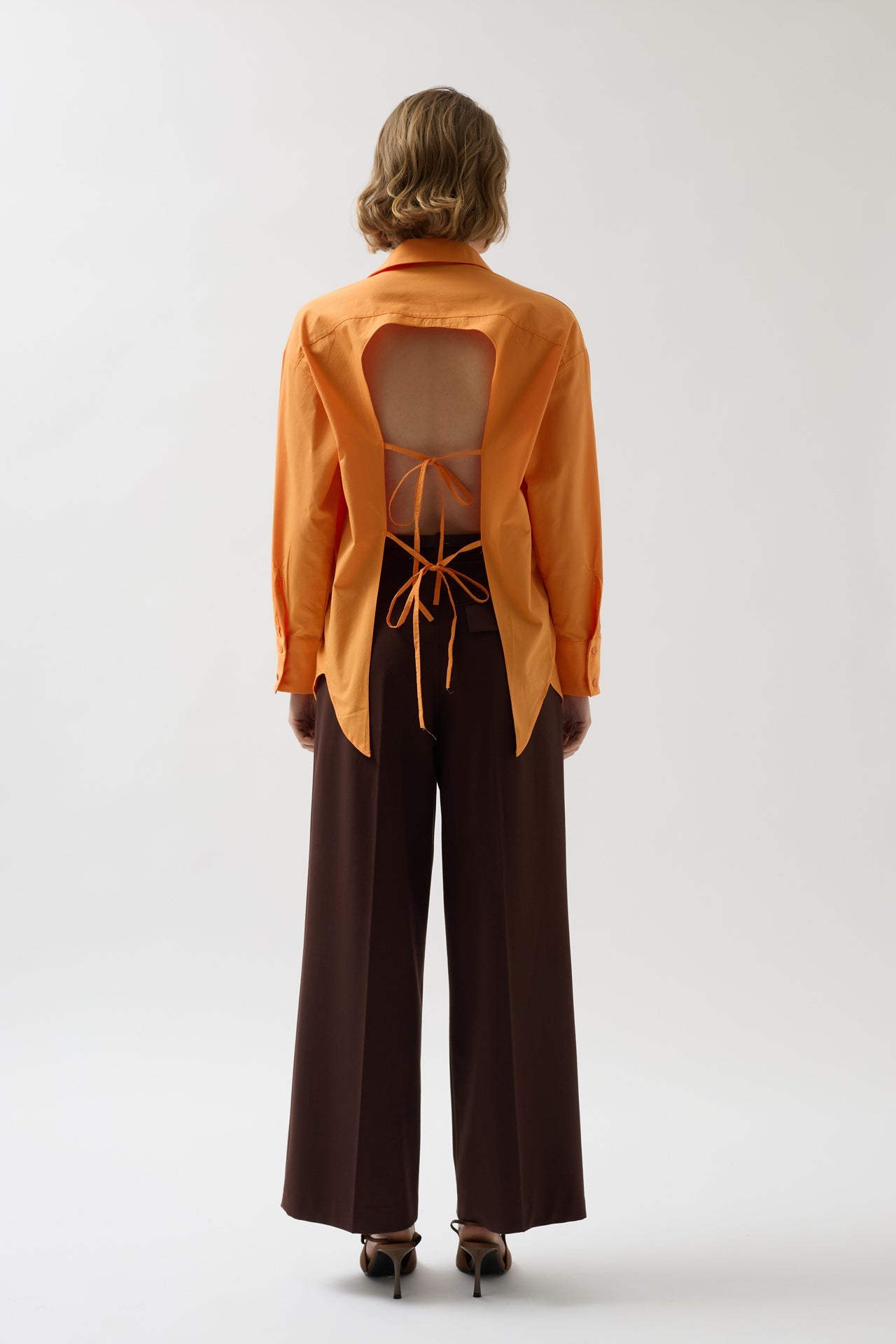 Back Cutout Lace-Up Orange Shirt