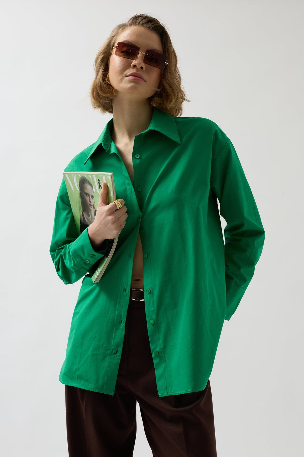 Back Cutout Lace-Up Green Shirt