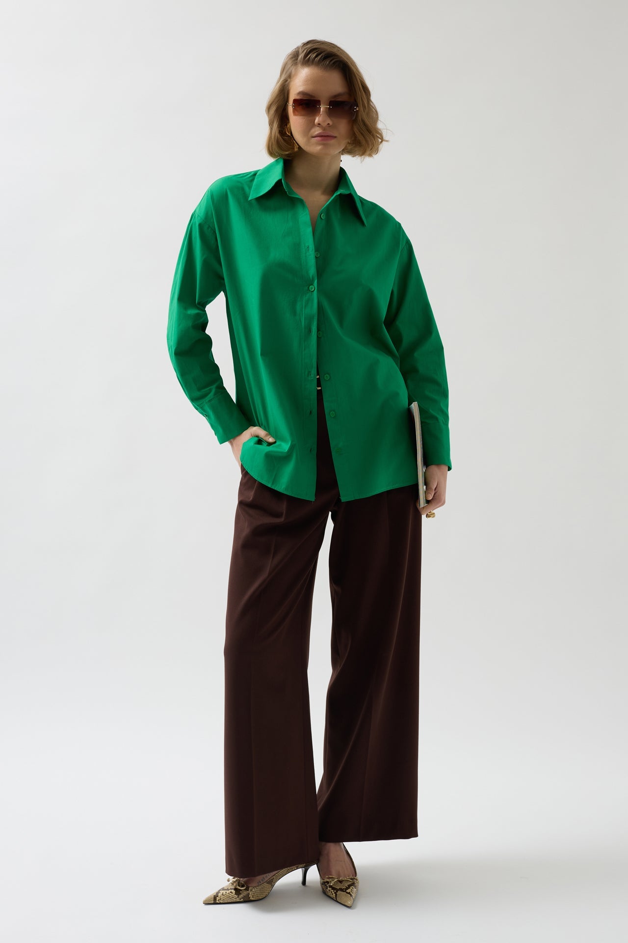 Back Cutout Lace-Up Green Shirt