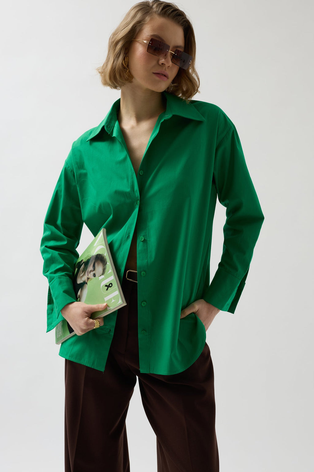 Back Cutout Lace-Up Green Shirt