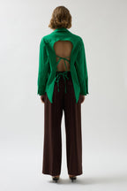 Back Cutout Lace-Up Green Shirt
