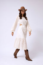 Back Cutout Broderie White Dress