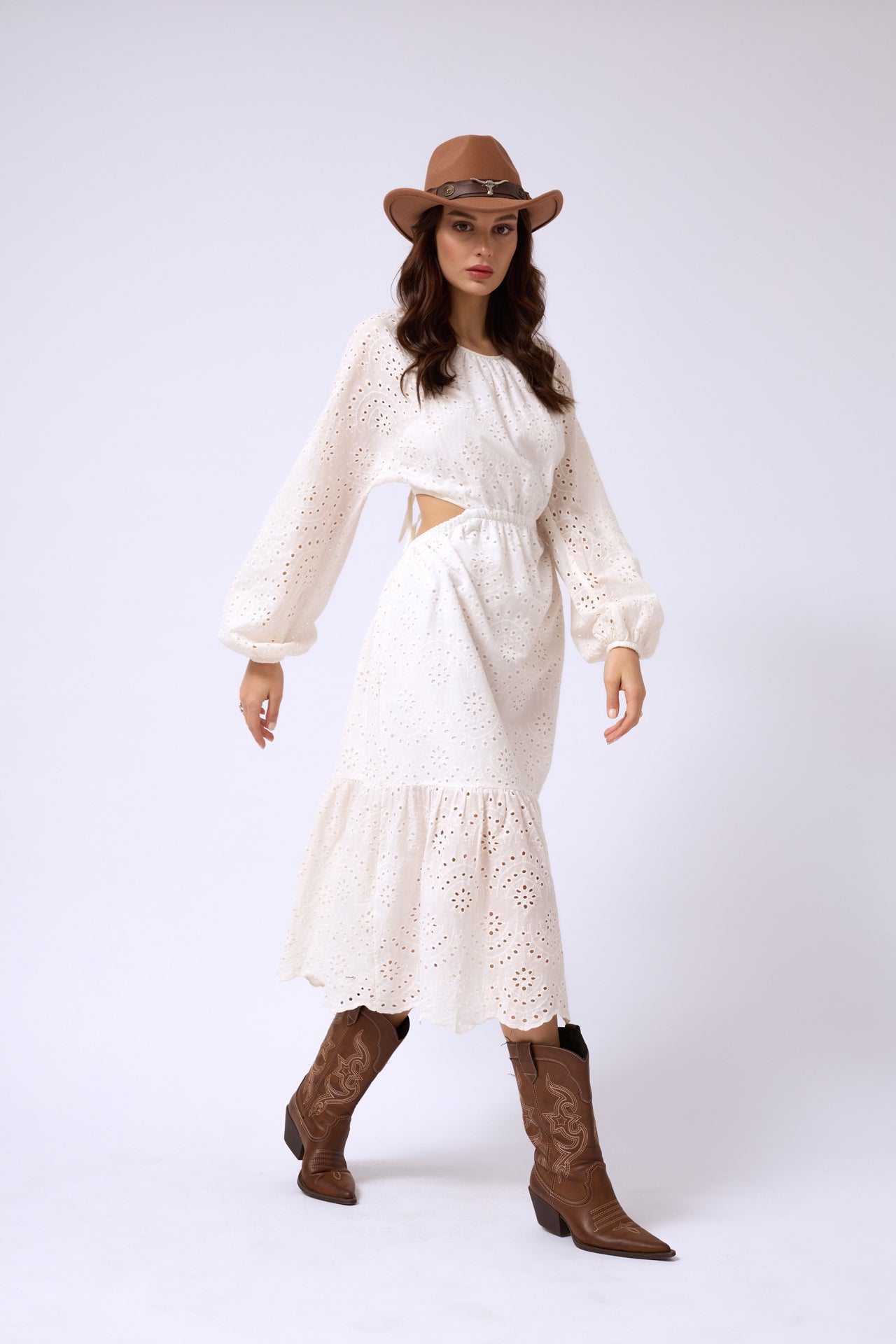 Back Cutout Broderie White Dress
