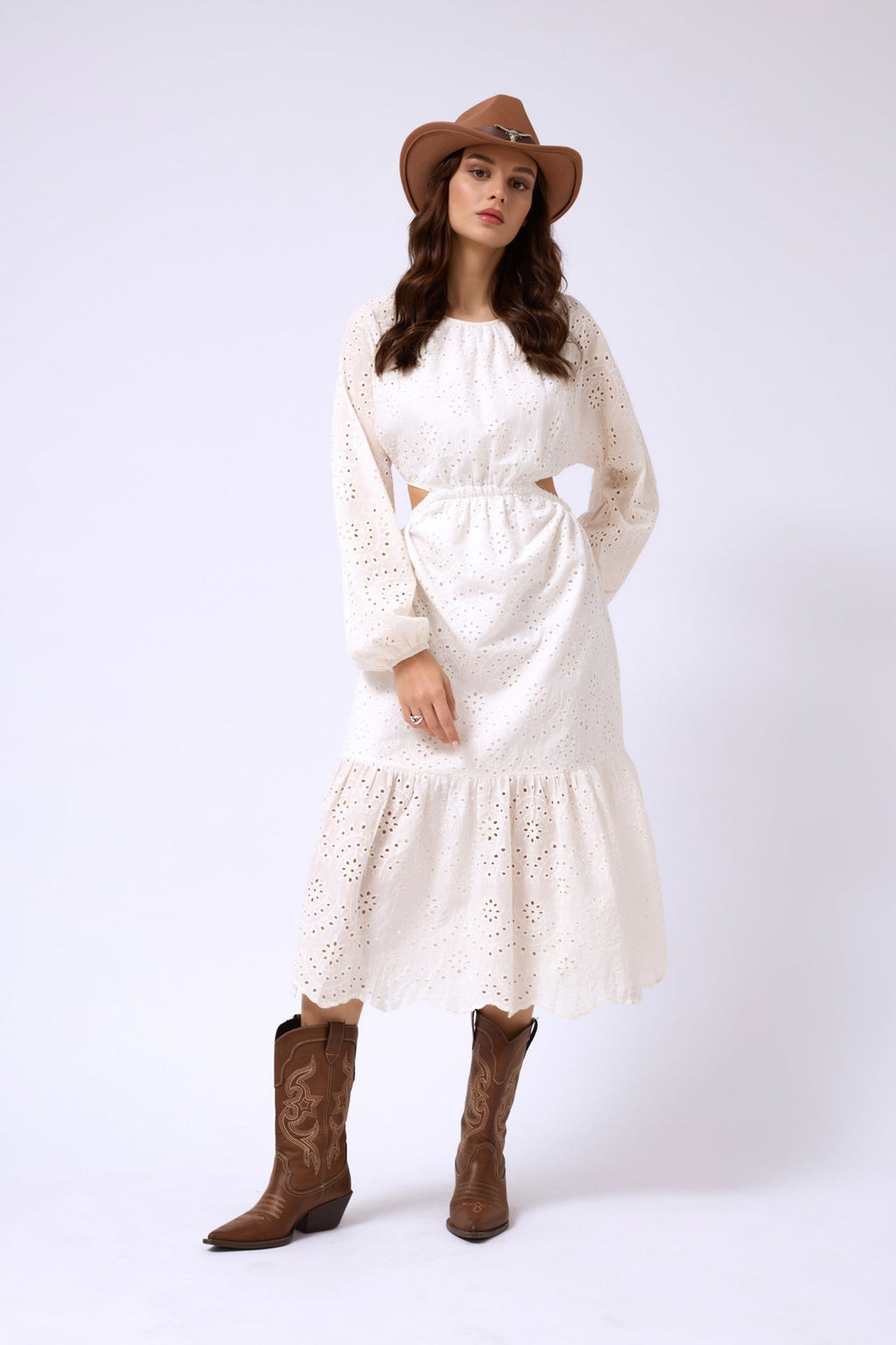 Back Cutout Broderie White Dress
