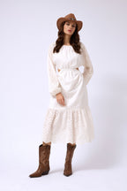Back Cutout Broderie White Dress