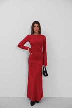 Sirt Dekolteli Maxi Red Dress