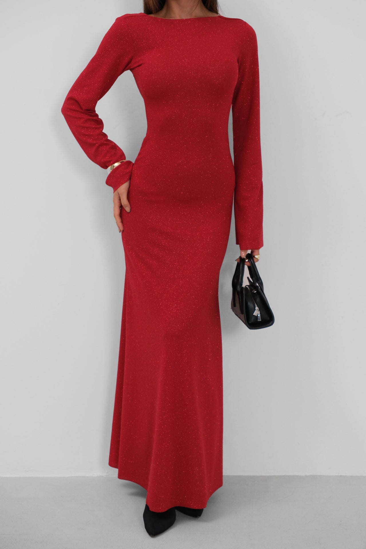 Sirt Dekolteli Maxi Red Dress