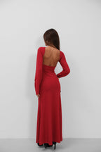 Sirt Dekolteli Maxi Red Dress