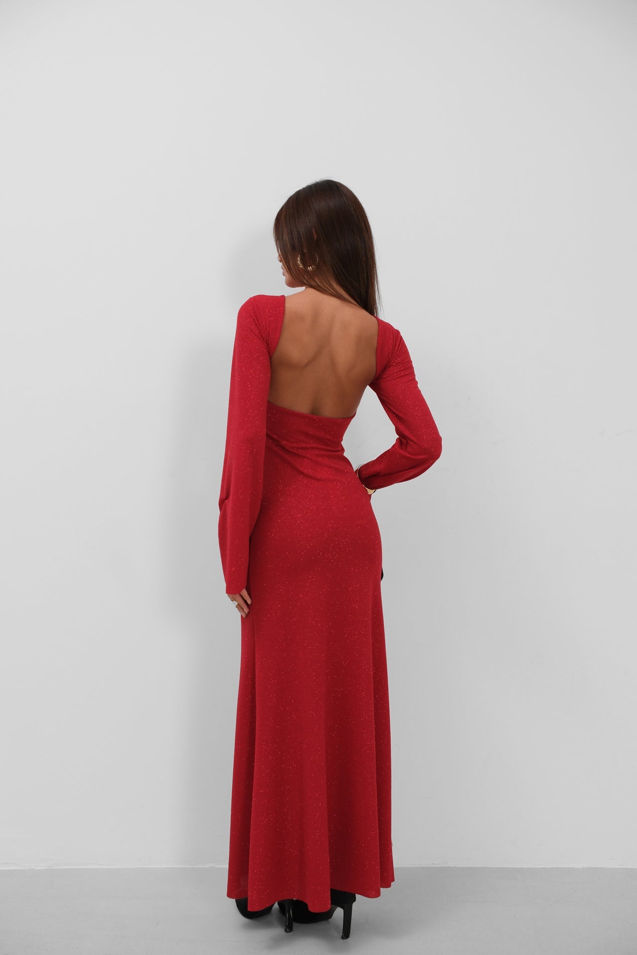Sirt Dekolteli Maxi Red Dress