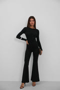 Sirt Dekolteli Ruched Front Ispanyol Leg Black Tulum
