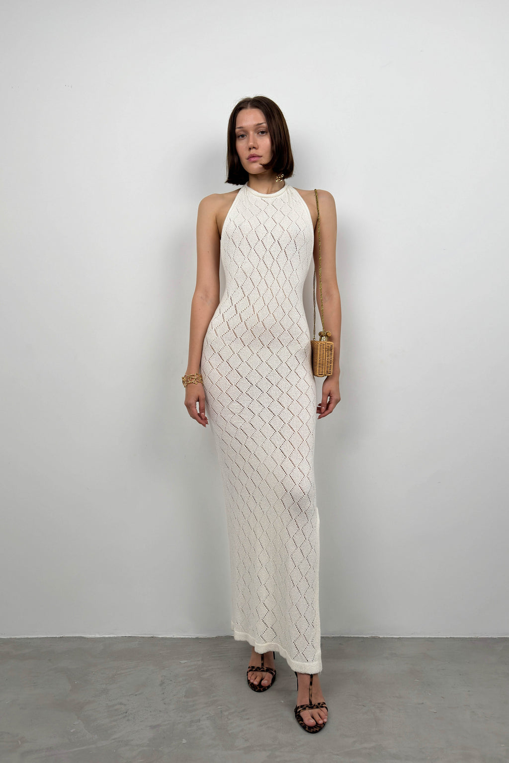 Open Back White Knit Dress
