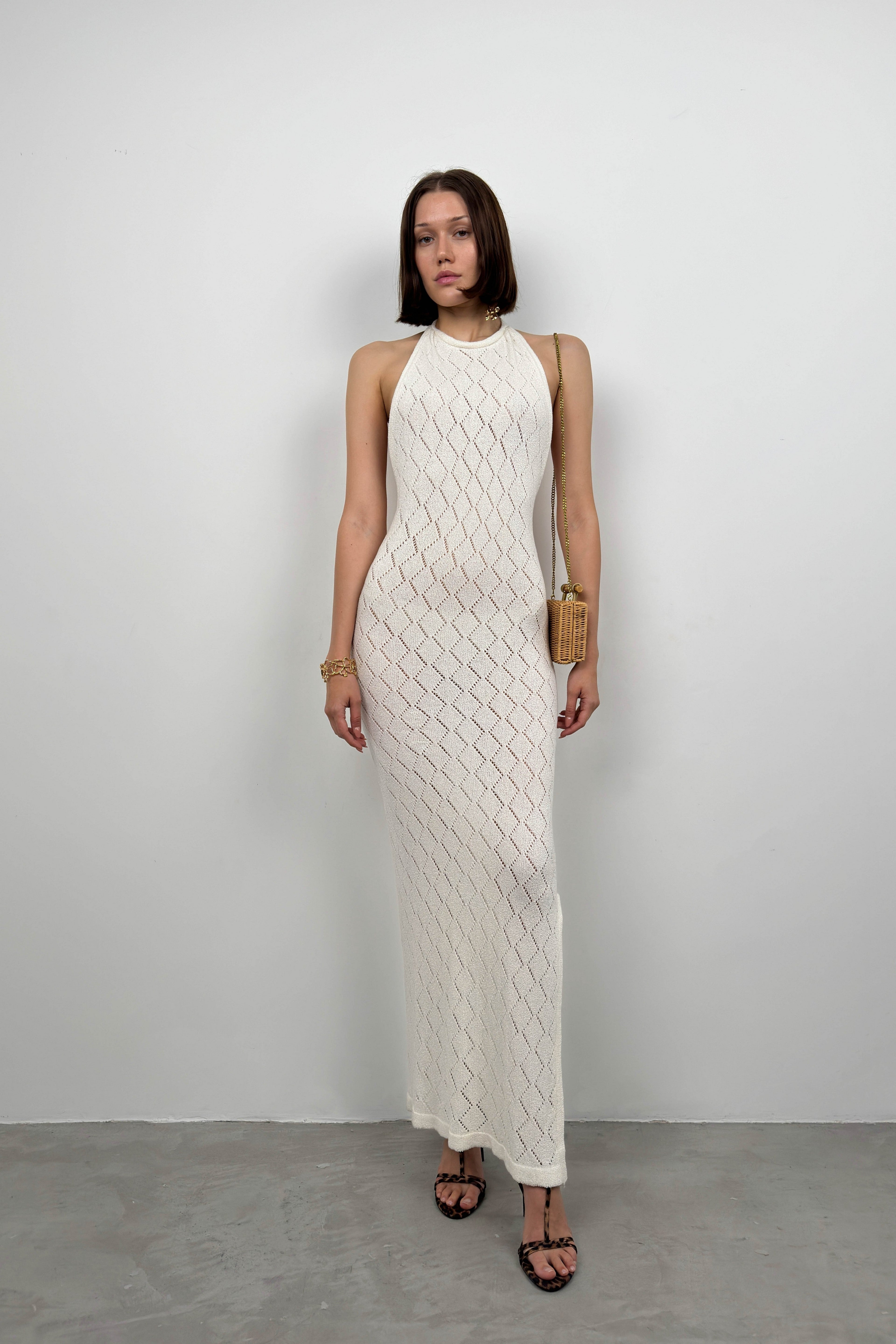 Open Back White Knit Dress