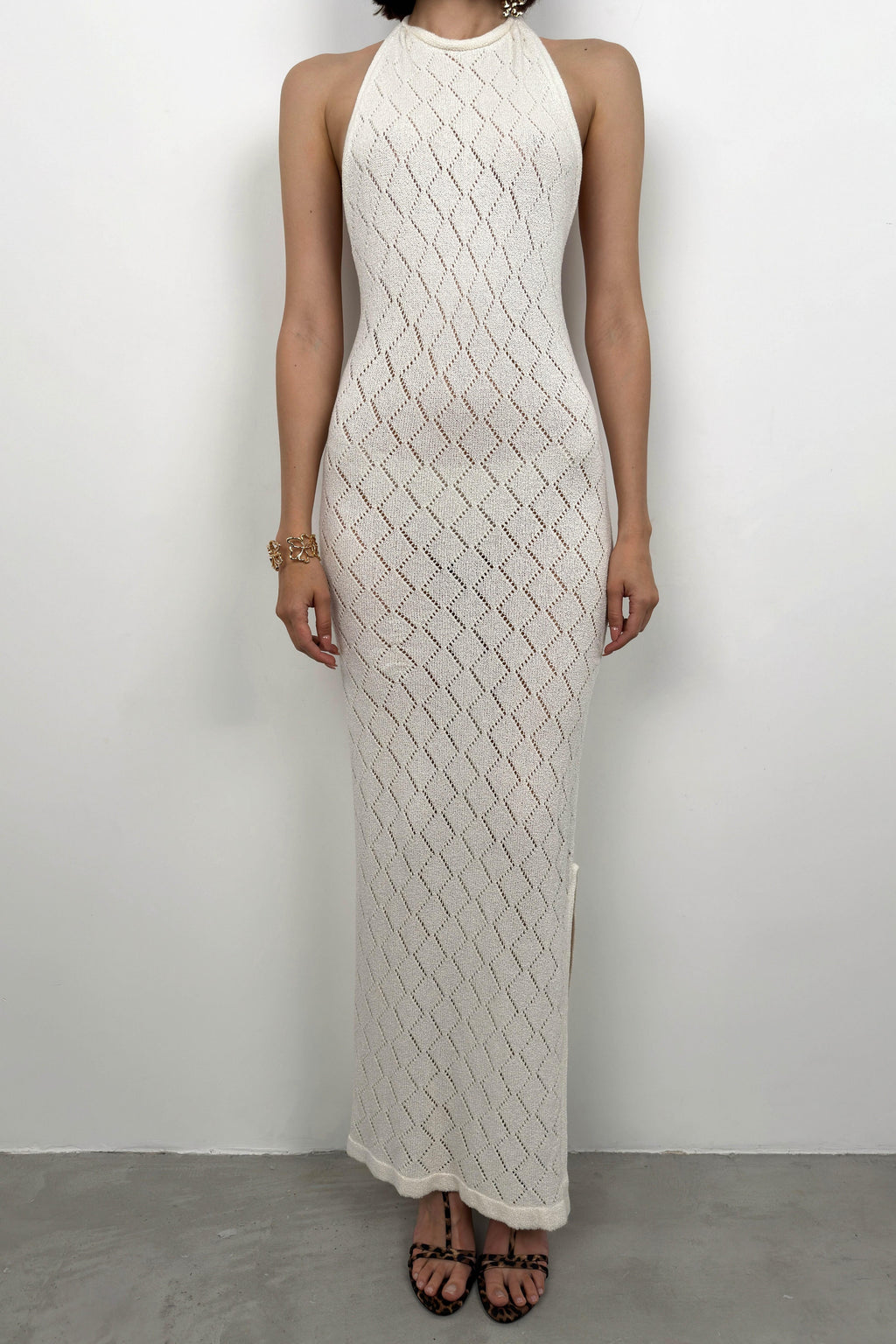 Open Back White Knit Dress