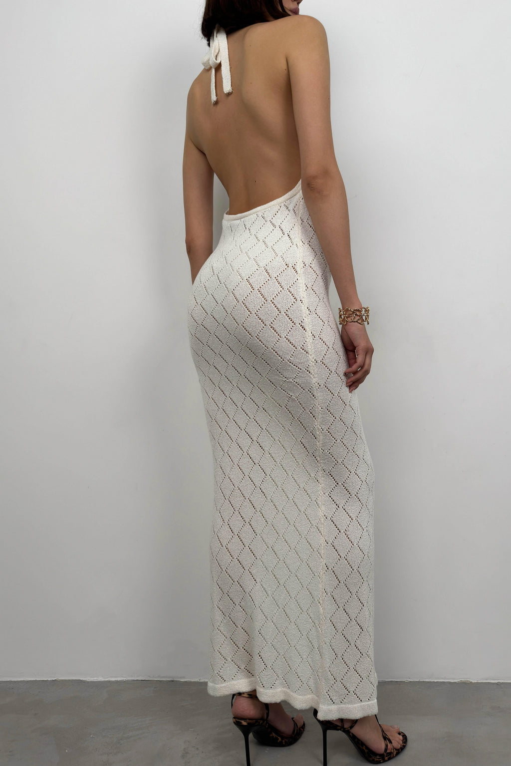 Open Back White Knit Dress