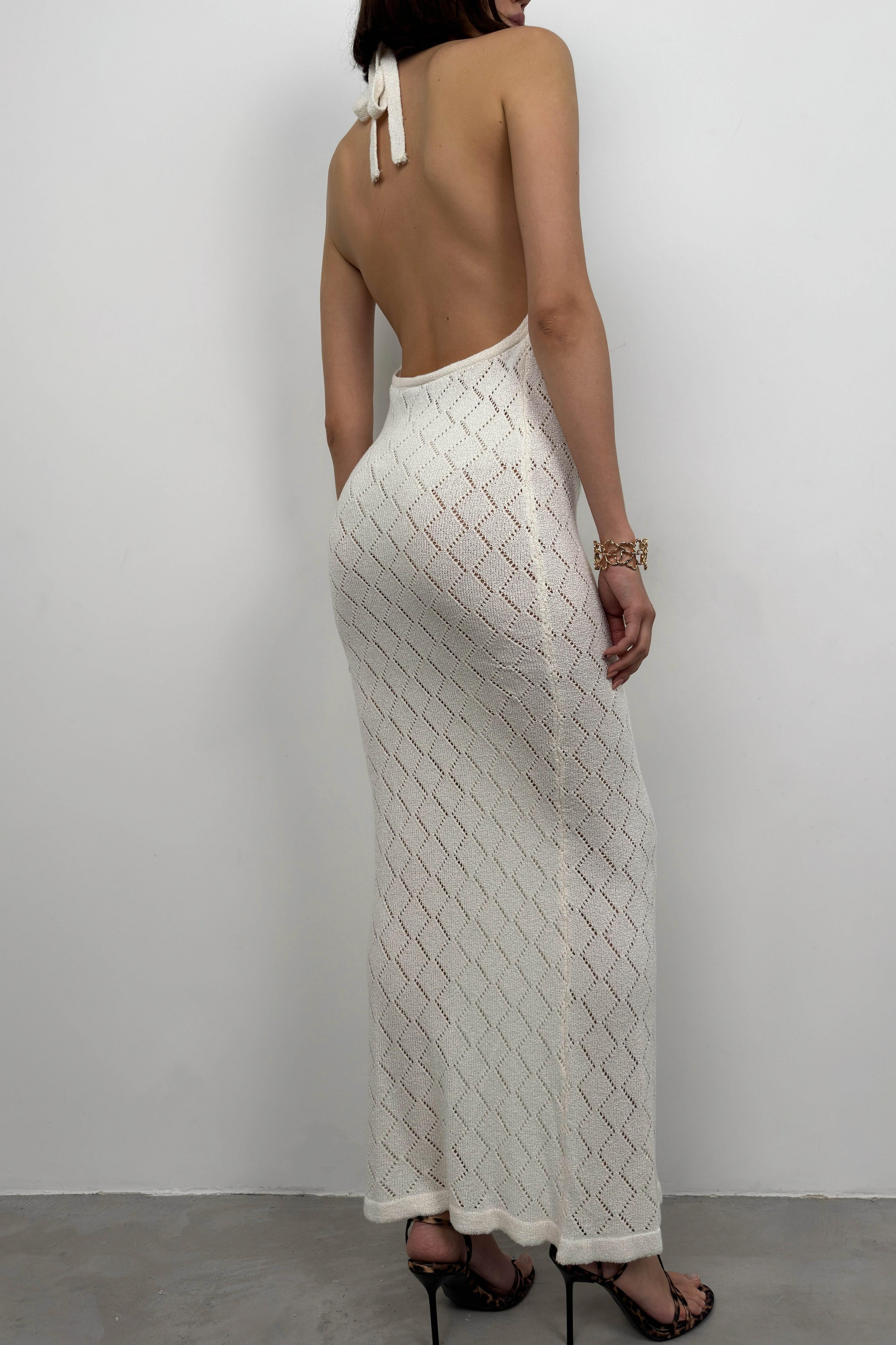 Open Back White Knit Dress