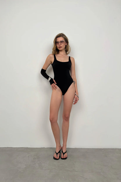 Black Swimsuit with Open Back