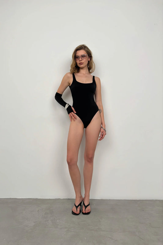 Black Swimsuit with Open Back