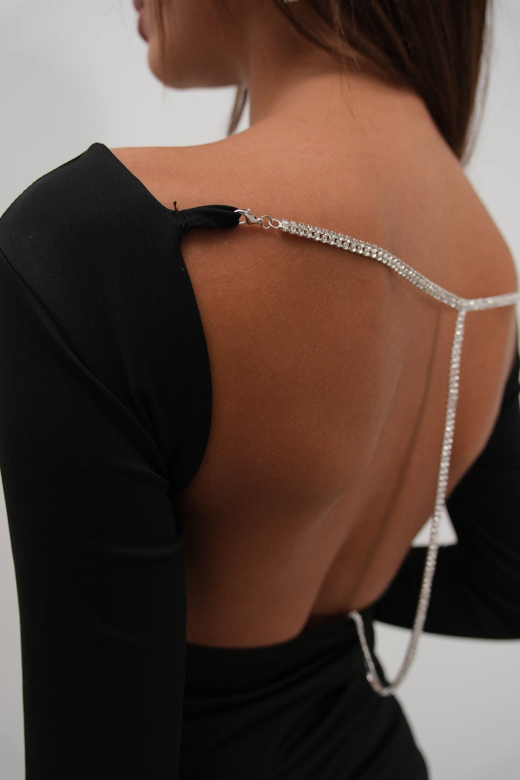 Back Cutout Chain Detail Mini Black Dress