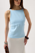 Back Ribbon Detail Baby Blue Blouse