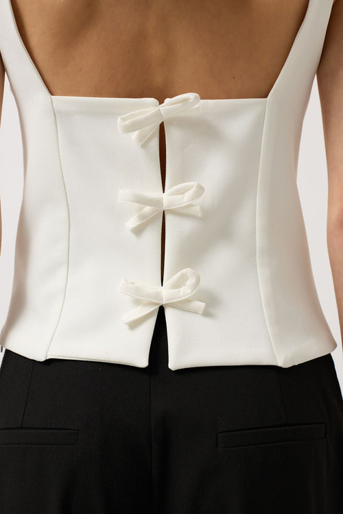 Back Ribbon Detail White Blouse
