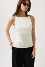 Back Ribbon Detail White Blouse