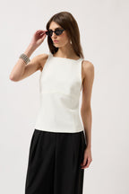 Back Ribbon Detail White Blouse