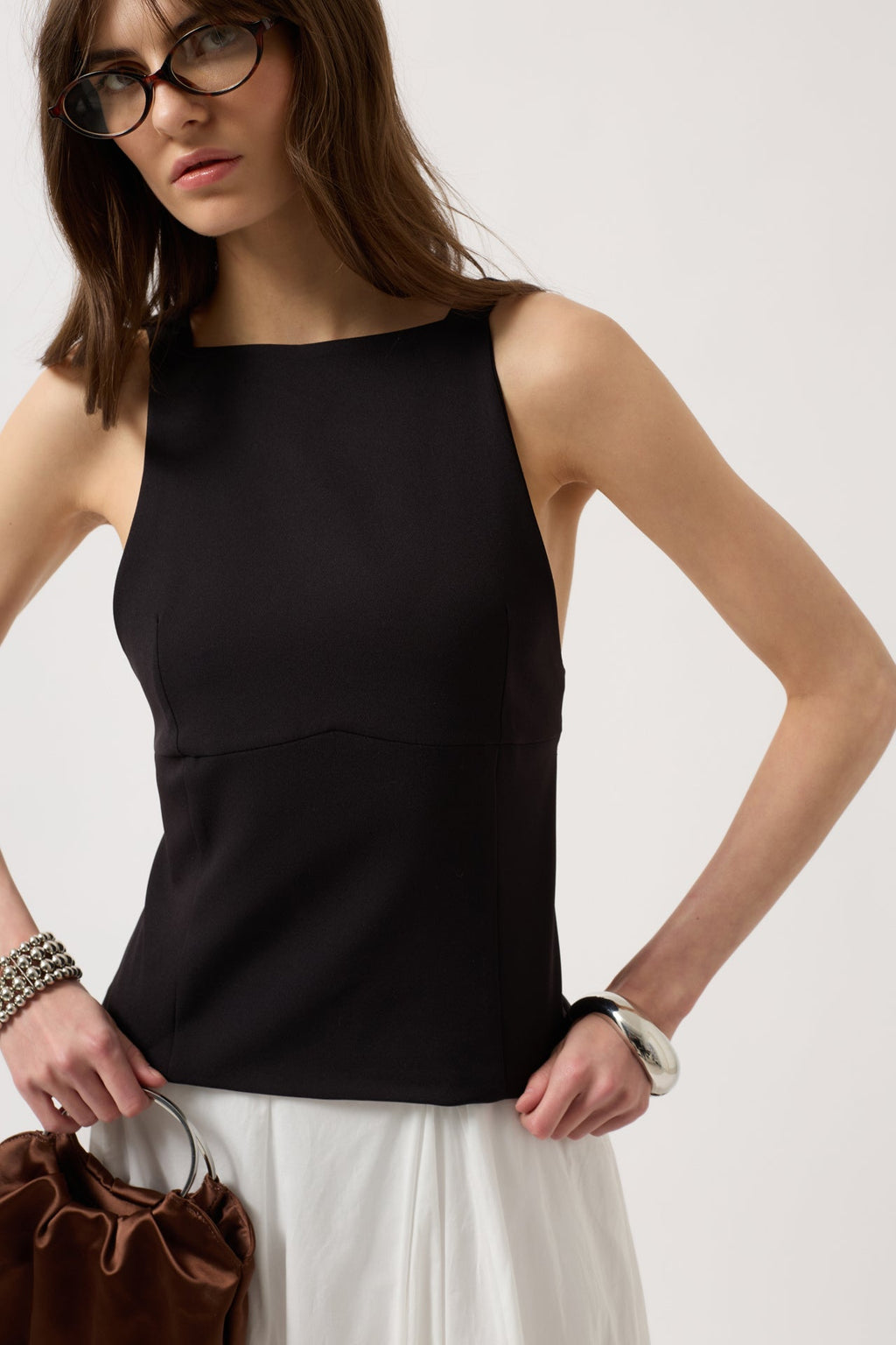 Back Ribbon Detail Black Blouse