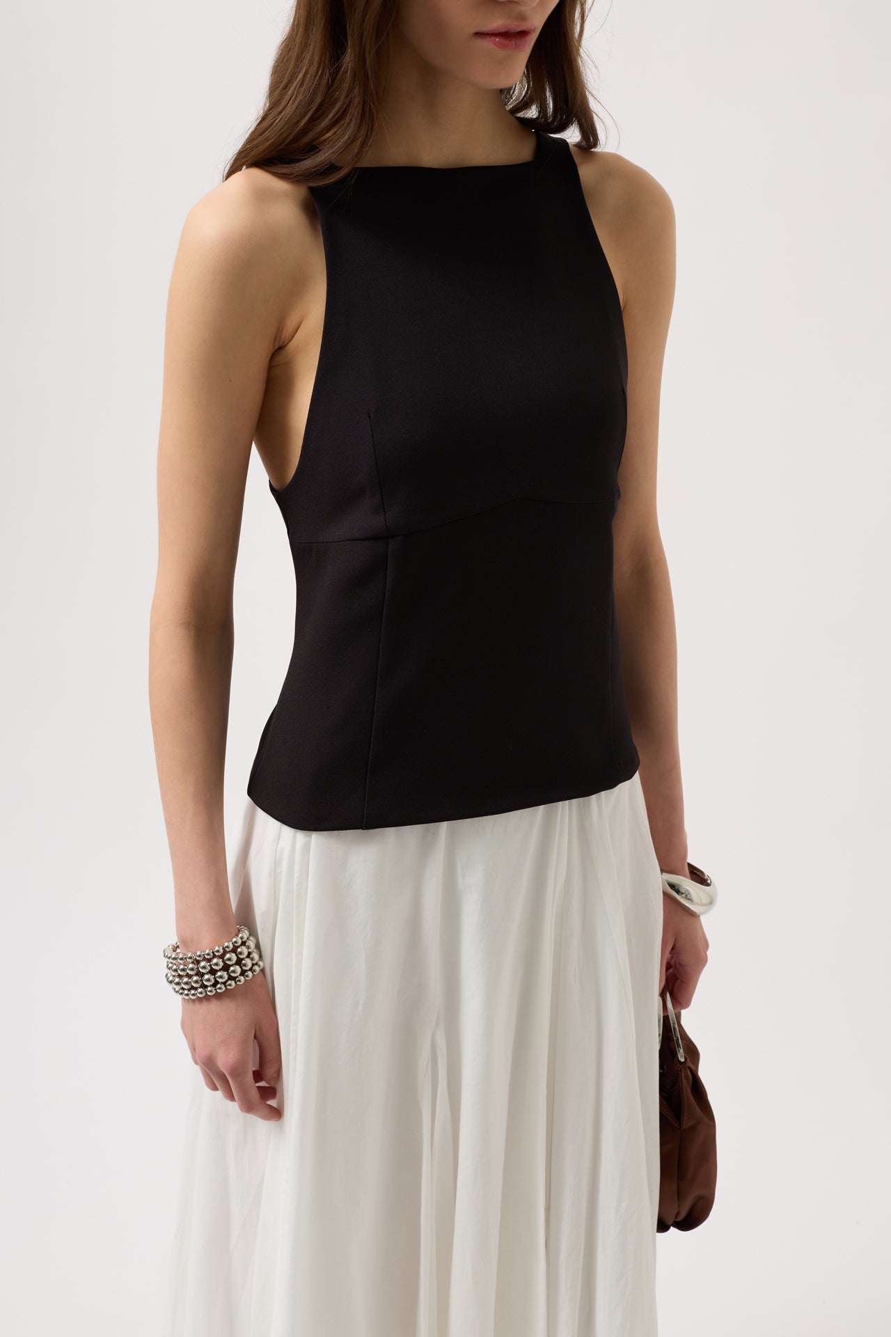 Back Ribbon Detail Black Blouse