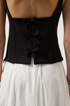 Back Ribbon Detail Black Blouse