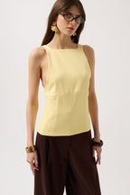 Back Ribbon Detail Yellow Blouse