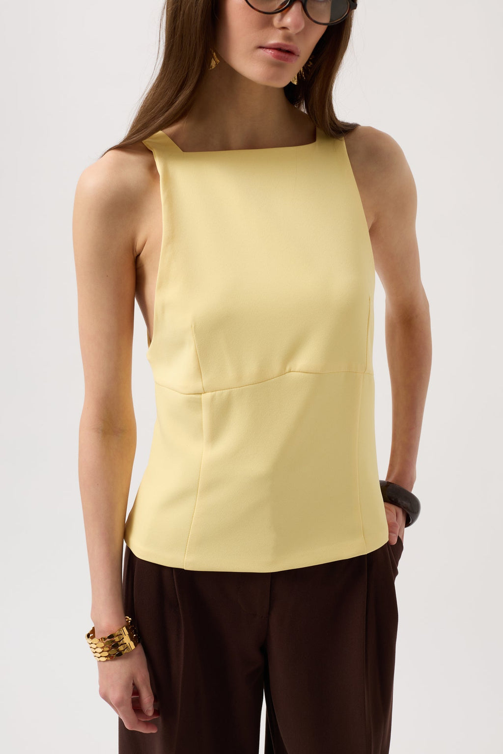 Back Ribbon Detail Yellow Blouse